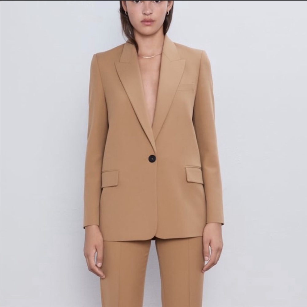 Zara Camel Blazer with Flap Pockets
